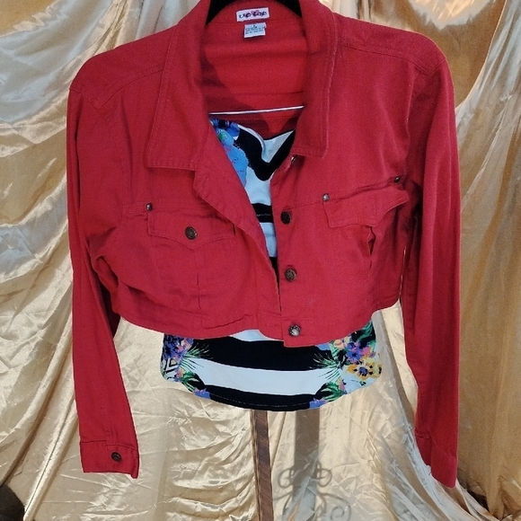 Red Jean Jacket With Under Peice - Picture 6 of 8